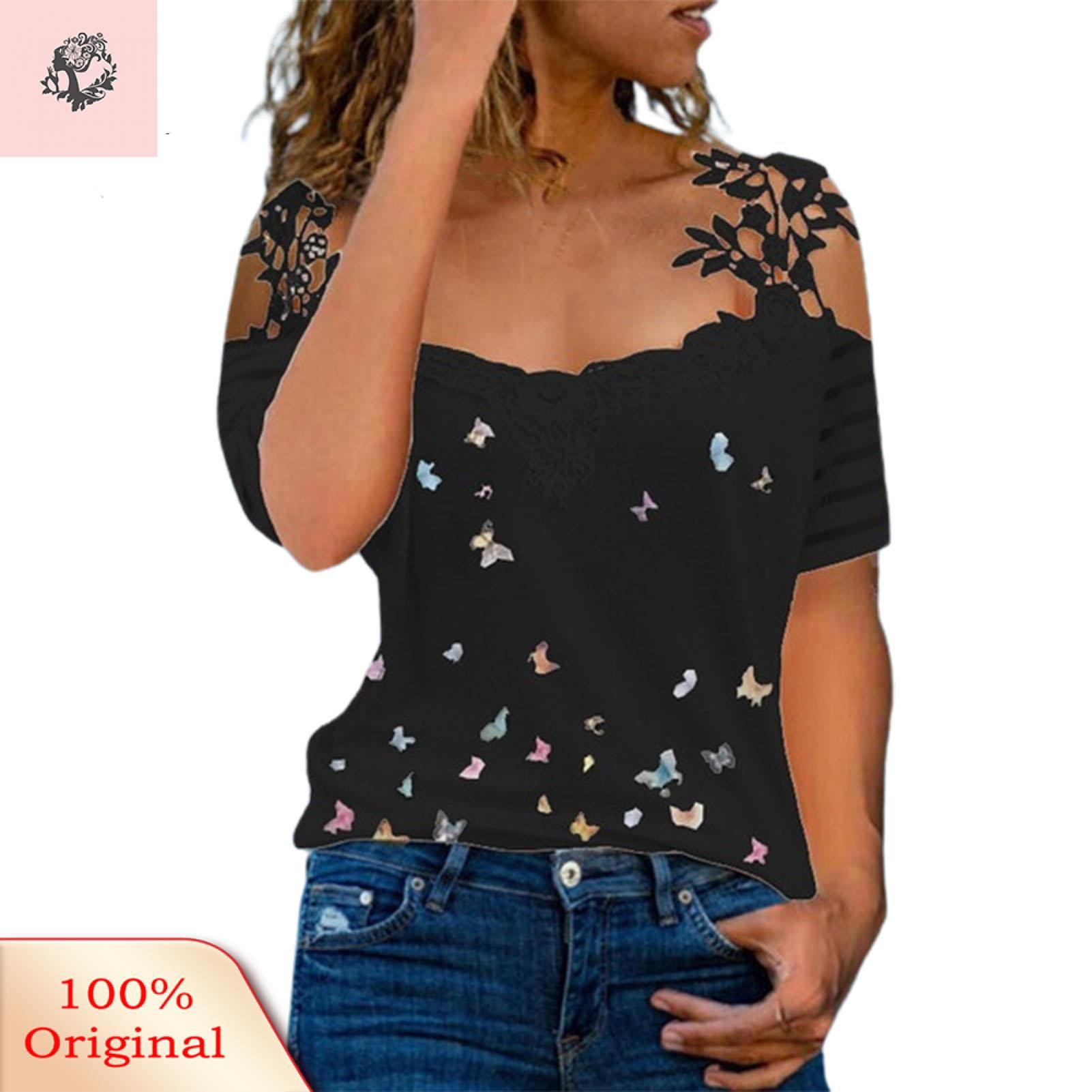 Sunnyheart Loose Top Lightweight Hollow Le Sling Cold Shoulder Tee Shirt