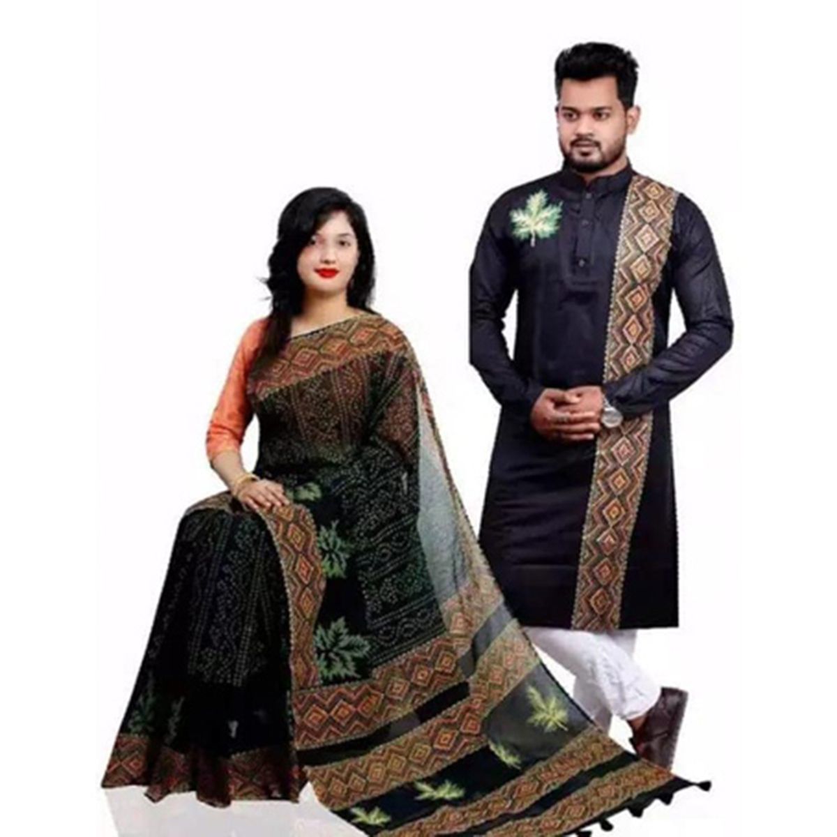 New Exclusive Designer dhupyan Saree And Dhupiyan Panjabi For Combo Couple Dress
