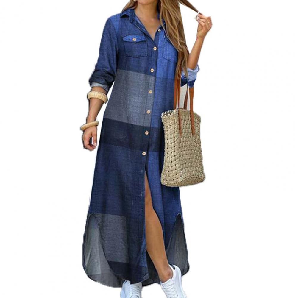 Fashion Women Long Sleeve Shirt Dress Single-ed Printed Loose Maxi Shirt Dress for Party Long Dress Vestidos Summer Autumn