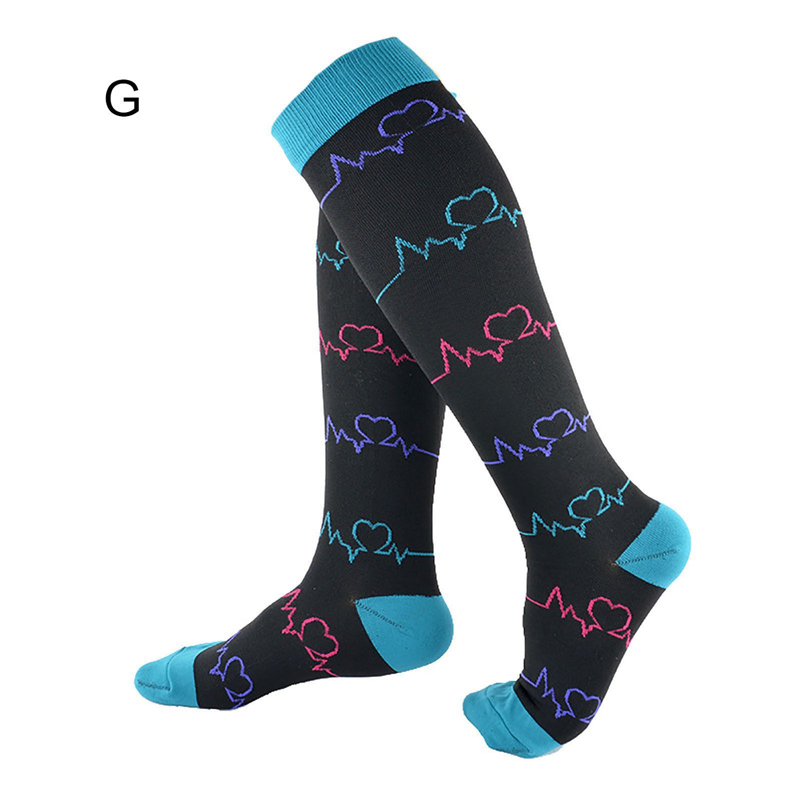 Men Women Wavy Line Athletic Running Cycling Long Socks Compression Stockings