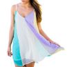 Boho Women Spaghetti Strap Bkless Rainbow Color Block Summer Behni Dress