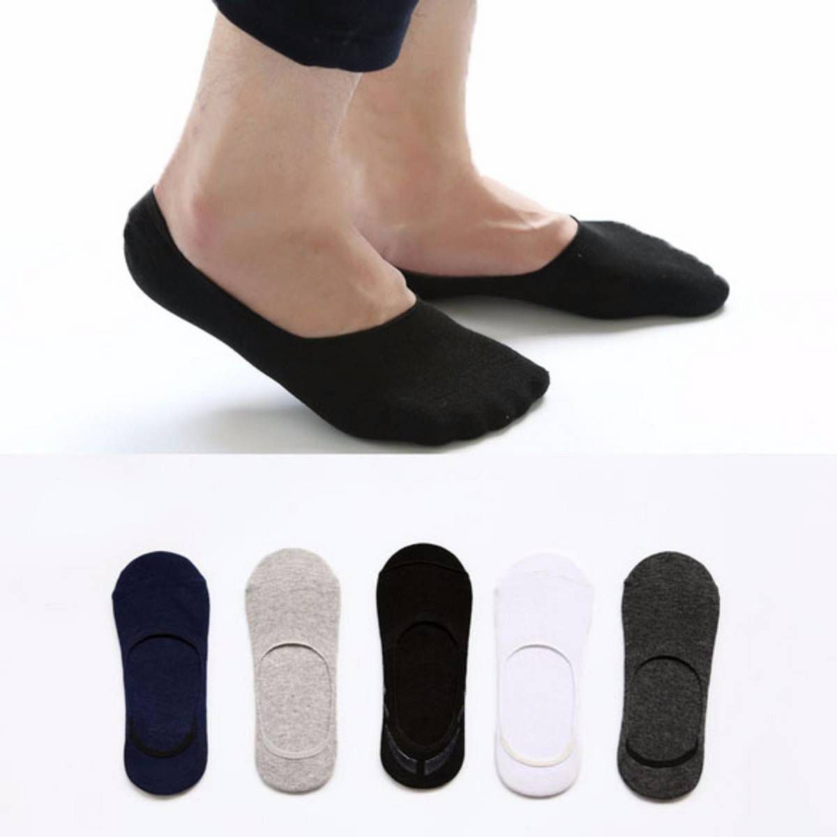 5 pair Casual Invisible Cotton Liner Socks Ankle Low Cut Thin Loafers Non Slip Boat Liners Mens No Show Sock for men - intl