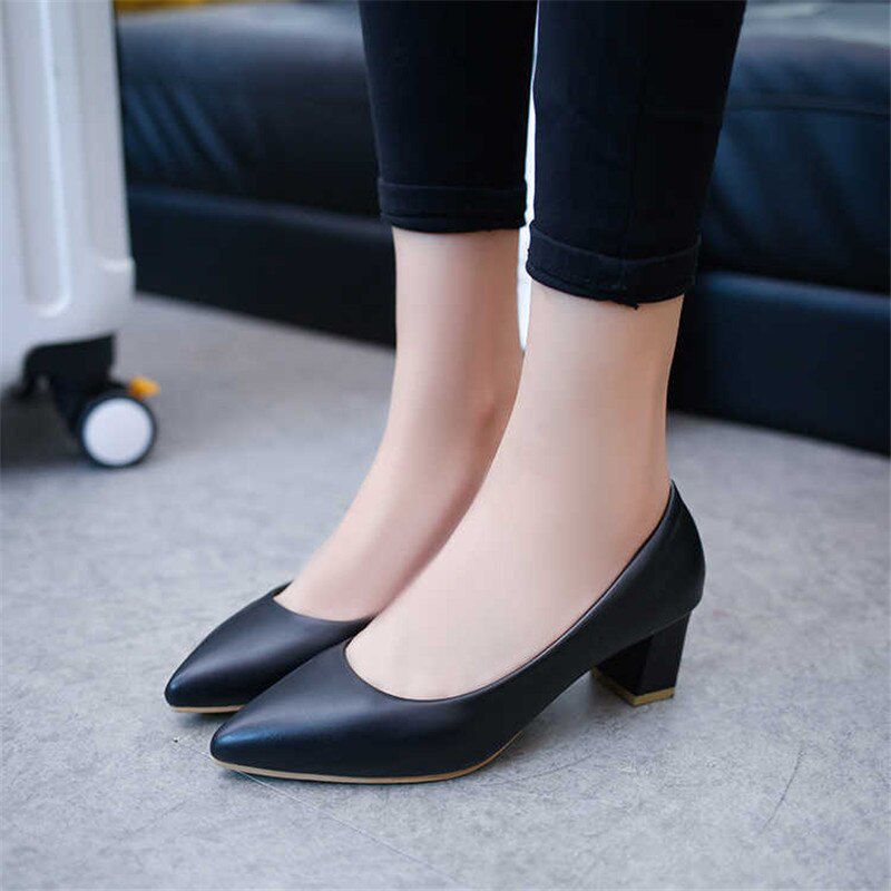 Pointed Toe Soft Square heel 5 cm High heels pumps women shoes Simple Office Comfortable Wild Shallow female shoes