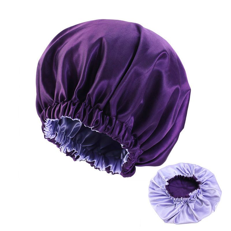 Extra Large Double Layer Satin Bonnet Women Solid Color Silky Comfortable Night Sleep Cap Salon Make Up Head Wear