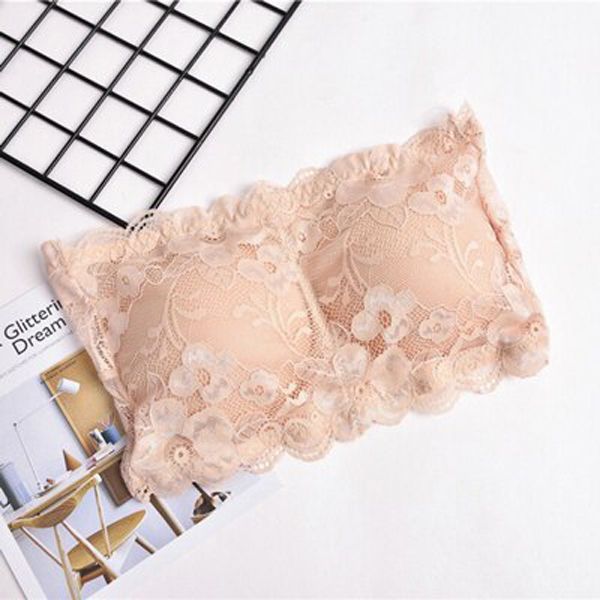 Arherigele Lace Full Cup Flower Bra Crop Top Strapless Underwear Push Up Bra Seamless Thickening Wrapped Chest Bras for Ladies