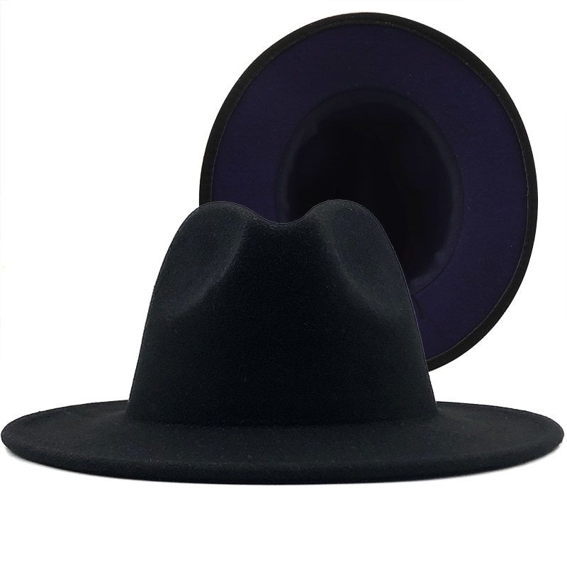 Simple uniclassic black red fedora hat women double-sided wide brim woolen hat autumn and winter fashion jazz top hat