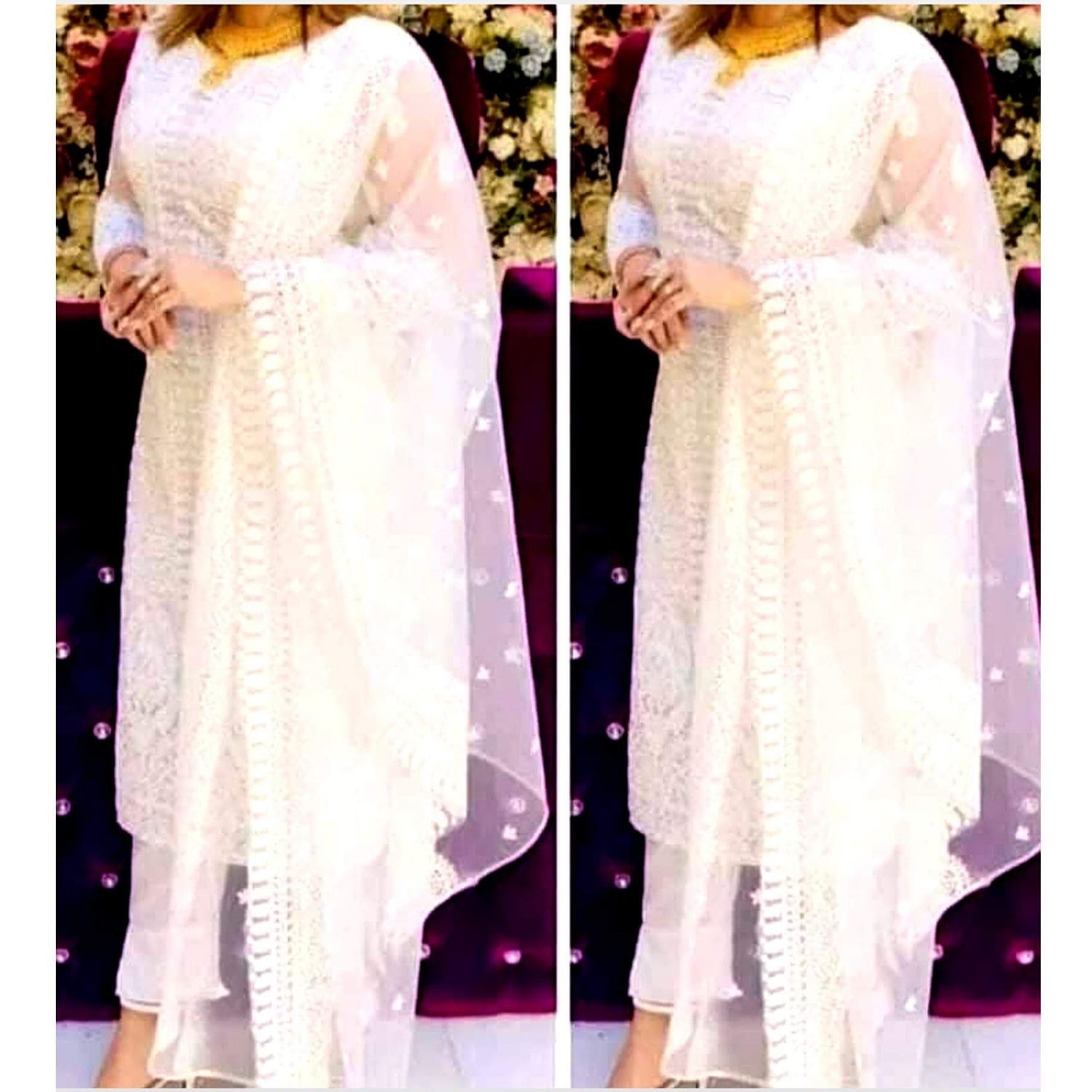 semi stitched tissue\net body embroidery and embroderry  net dupatta.