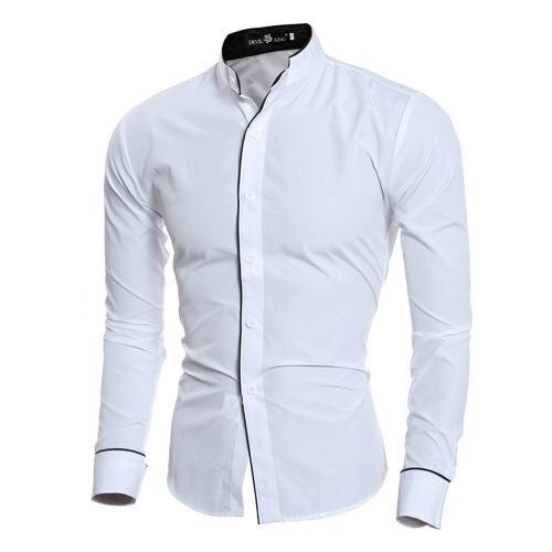 Men New Classic Long Sleeved Dress Shirts Turn Down Collar Slim Button-up Shirts Solid Color