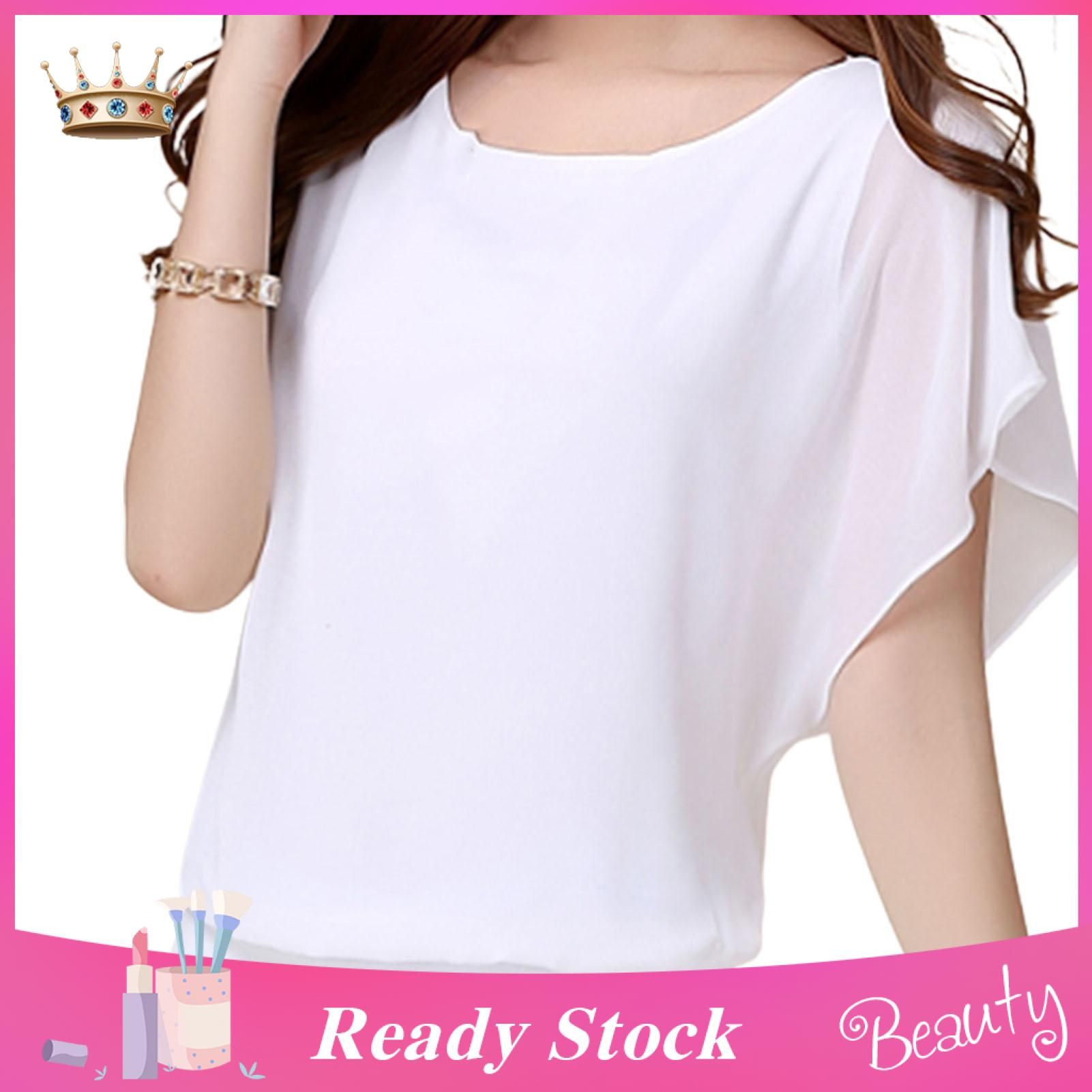 Summer Blouse Solid Color Pure Color Ruffle Chiffon Lady Top