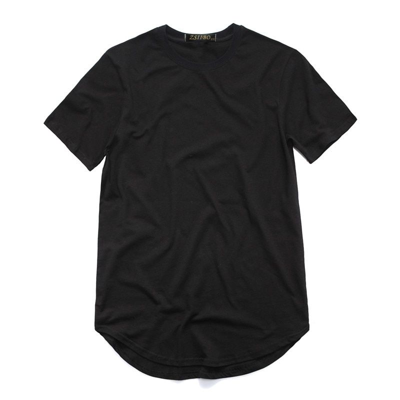 ZSIIBO TX135-C men's T Shirt Extended Round Sweep T-Shirt Curved Hem Long line Tops Hop Urban Blank Streetwear