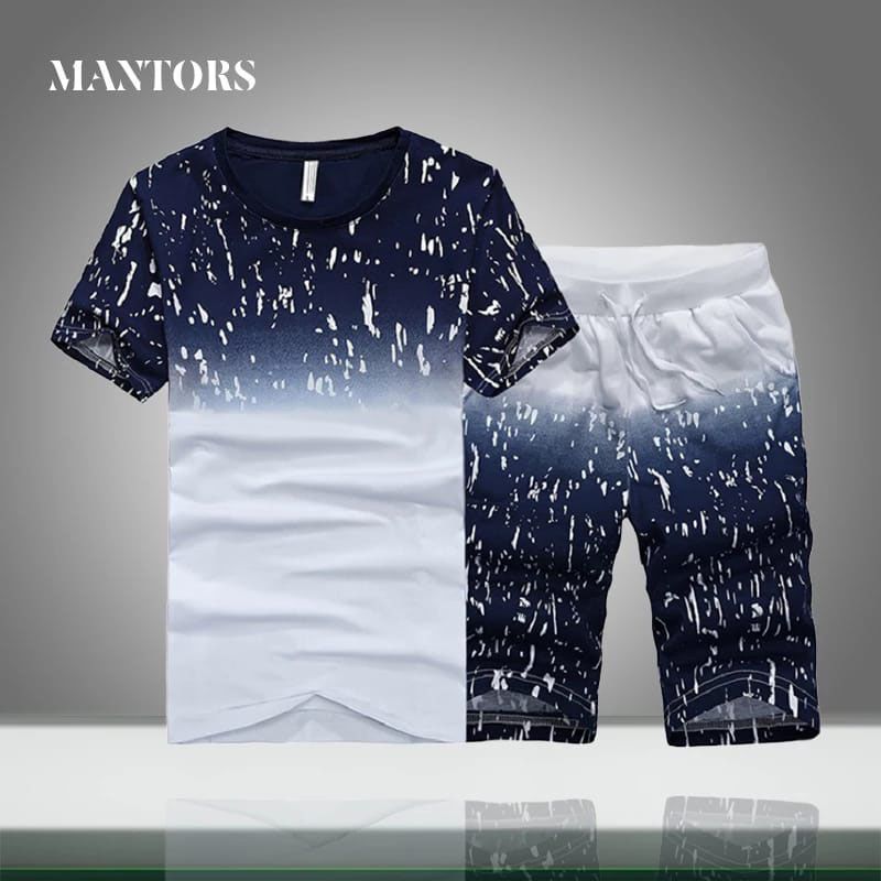 Exclusive Summer White&Blue T-Shirt & 2 Quarter Pants  For Men - T Shirt For Man - T Sirt
