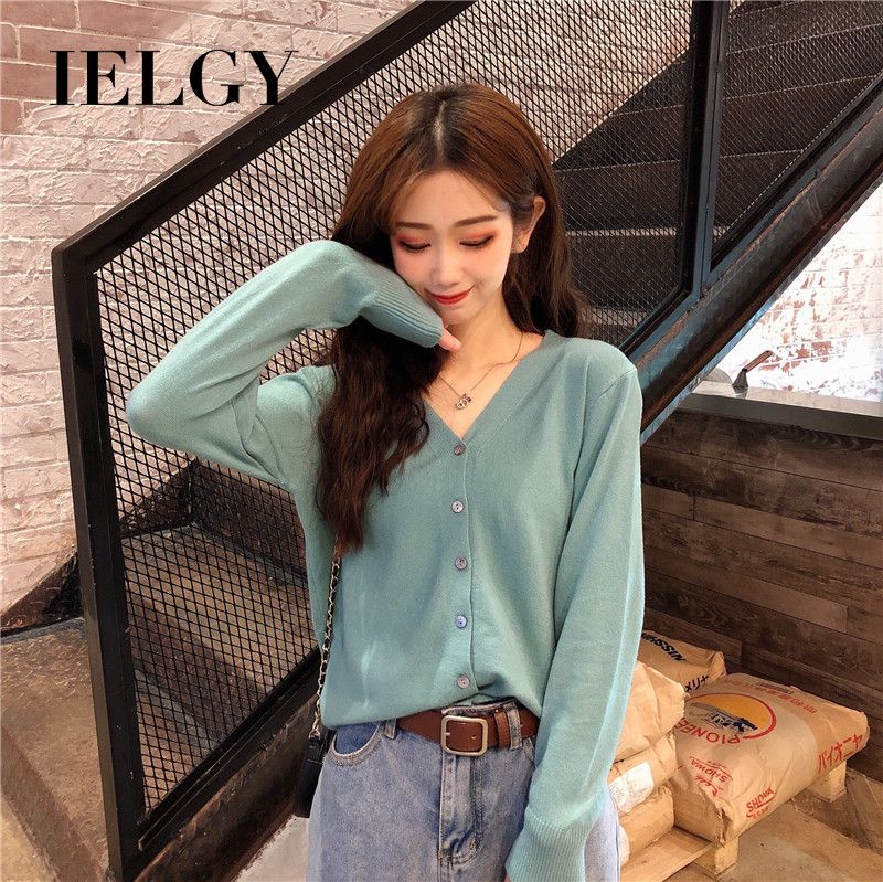 IELGY Women's Fashion Simple Loose Long Sleeve Slim Knit Top