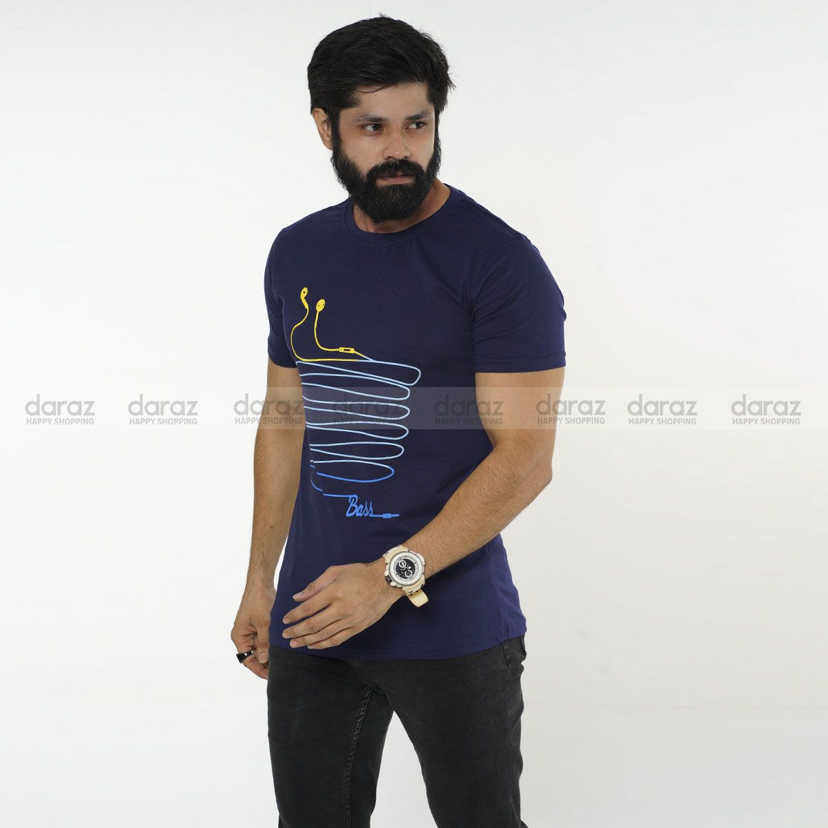 Premium Quality Blue Color Printed Cotton T-Shirt For Men
