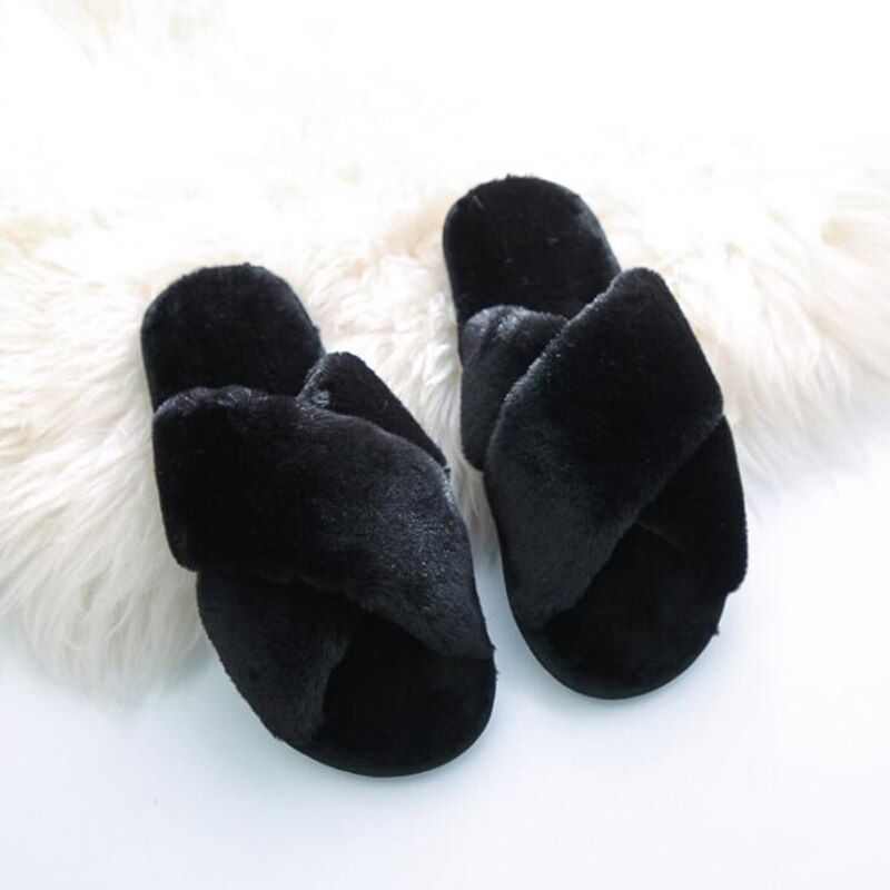 Winter Women House Slippers Faux Warm Shoes Woman Slip On Flats Female Slides Black Pink Cozy Home ry Slippers