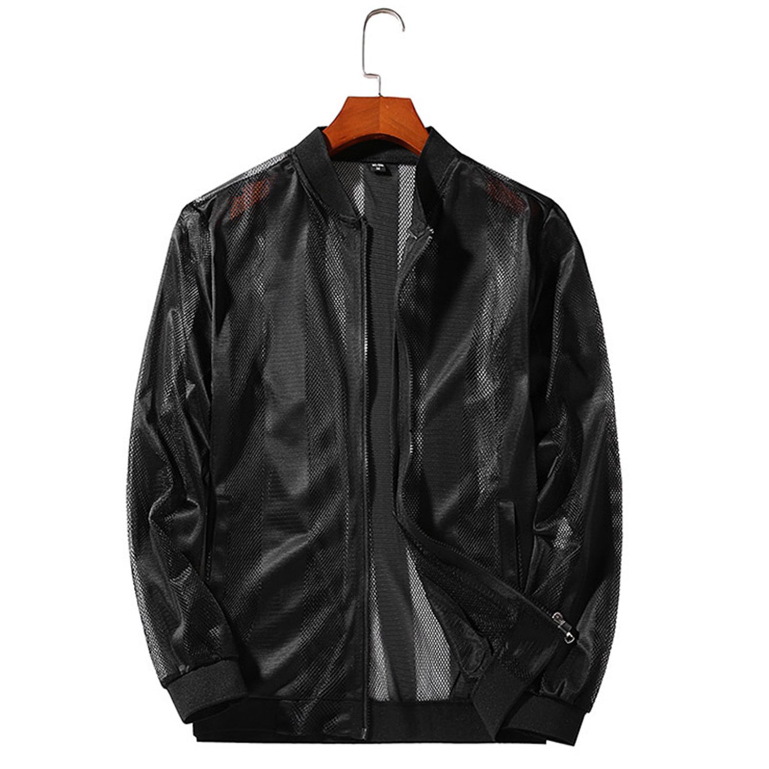 Long Sleeve Sunscreen Jacket Stand Collar Breathable Super Thin Hollow Men Sunscreen Coat Streetwear