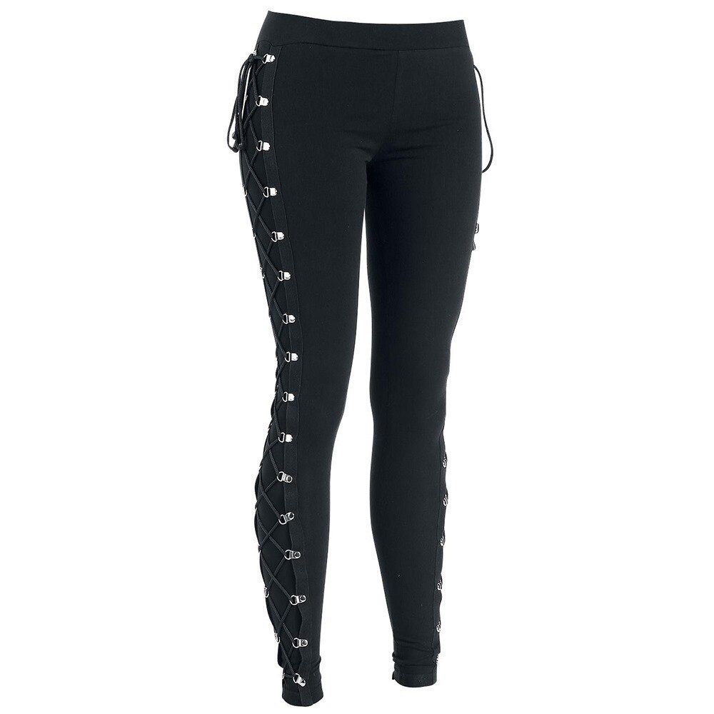 Rosetic Lace Up Casual Cargo Pants Women Buckle Gothic Punk Rock Dark Black Pantalons High Waist Pants Plus Size Trousers S-