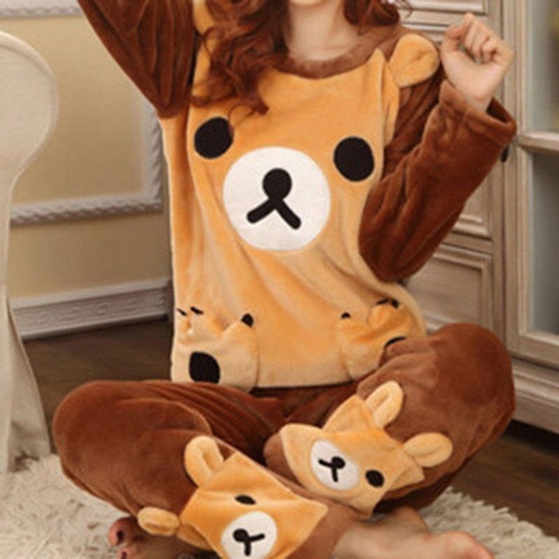 Autumn Ladies Cute Bear Sleepwear Woman's Thin Cute Home Wear Pjs Sets Women Pajamas Set For Femme Long Sleeves Pyjamas Suit
