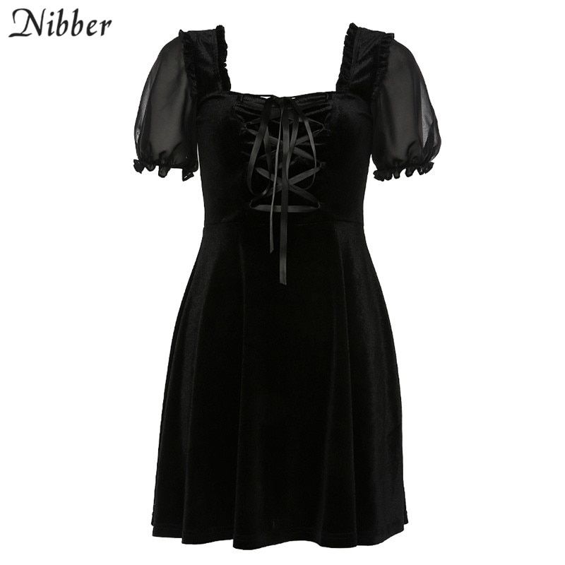 Nibber Elegant club party night Pleated dress2019autumn loose see-through mini dress mujer retro Ruffle Slim Soft  leisure dress