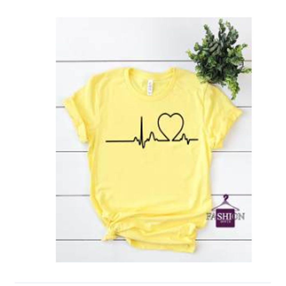 Light Yellow Short Sleeves T-Shirt For Men(Heart beat)
