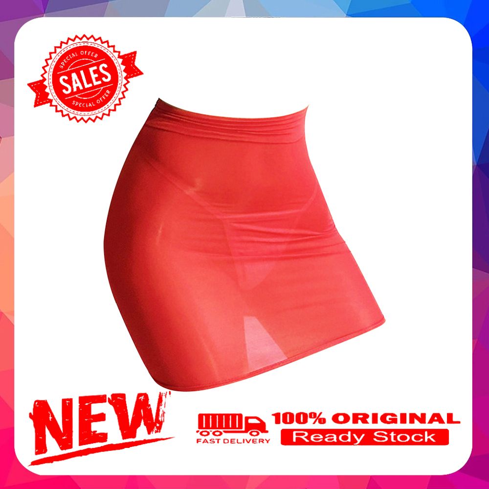 Erotic Women Solid Color See Through Transparent Elastic Mini Bodycon Skirt