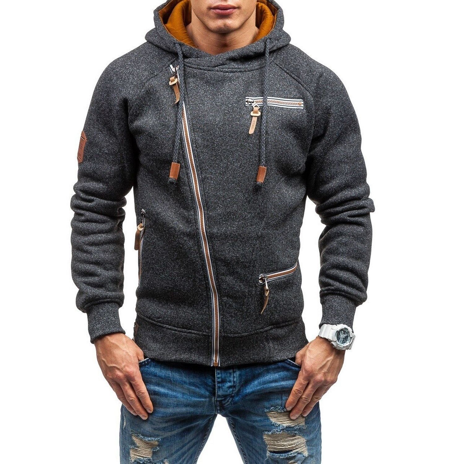 ZOGAA Autumn Winter Men's Hooded Hoodie Fashion Wild Hoodies Zipper Solid Sweatshirts Coat Large Size M-4XL