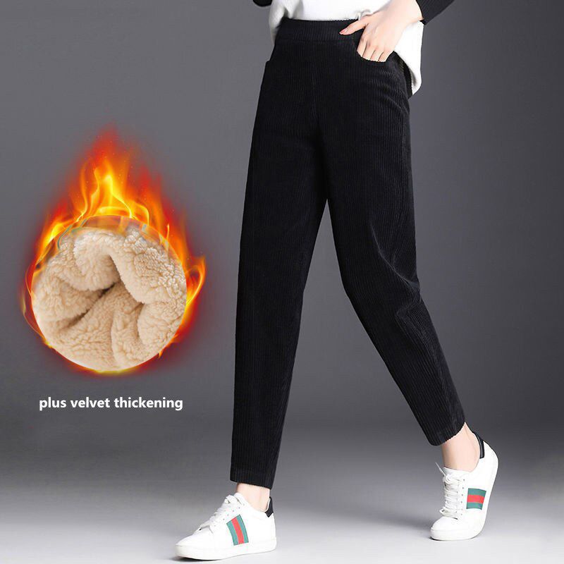 Plush Casual Pants women's Corduroy Autumn Winter Warm Pants Female Korean High Waist Harem Pants Loose Ladies Trousers