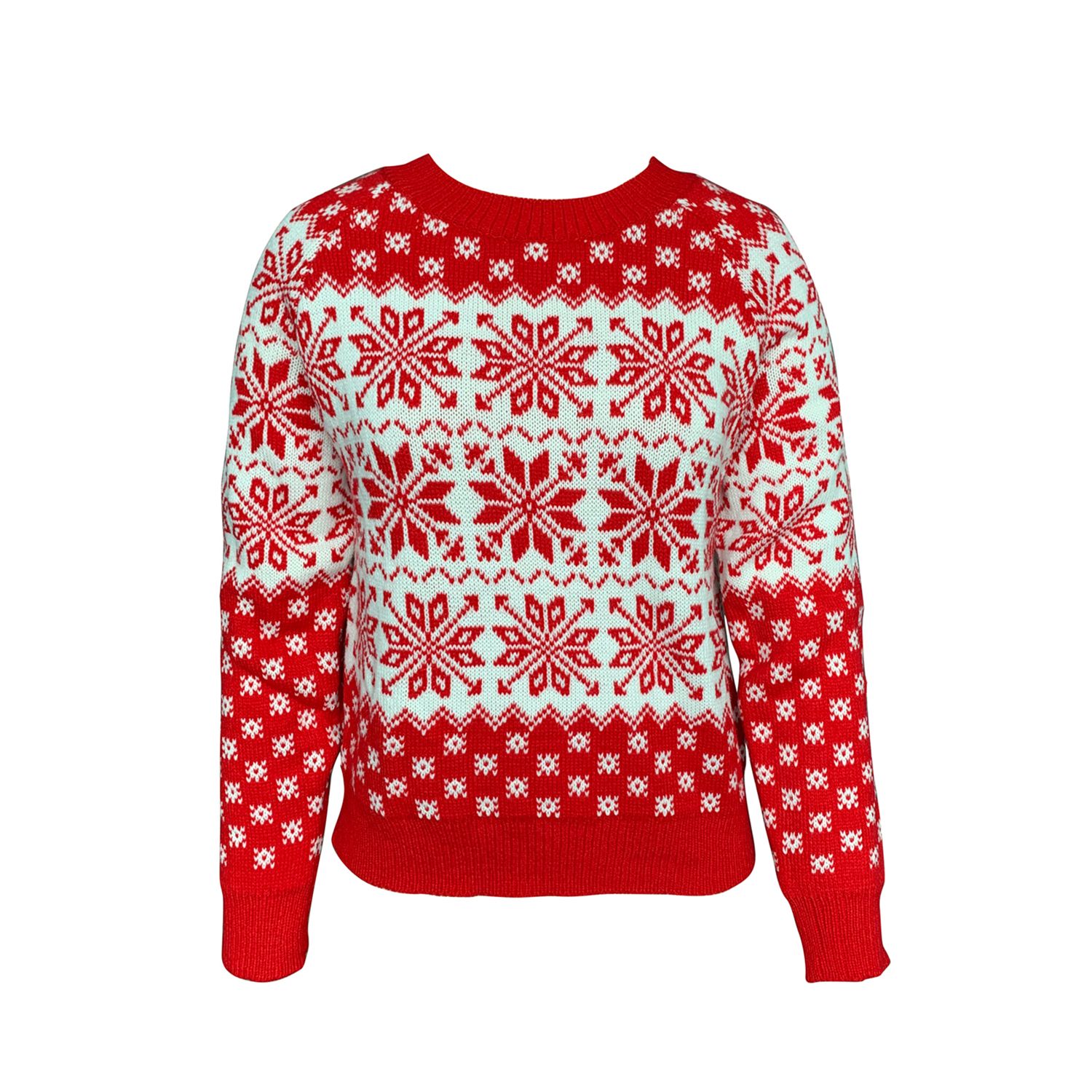 Women Christmas Sweaters, Snowflake Pattern Classic Round Neck Long Sleeve Festive Clothing