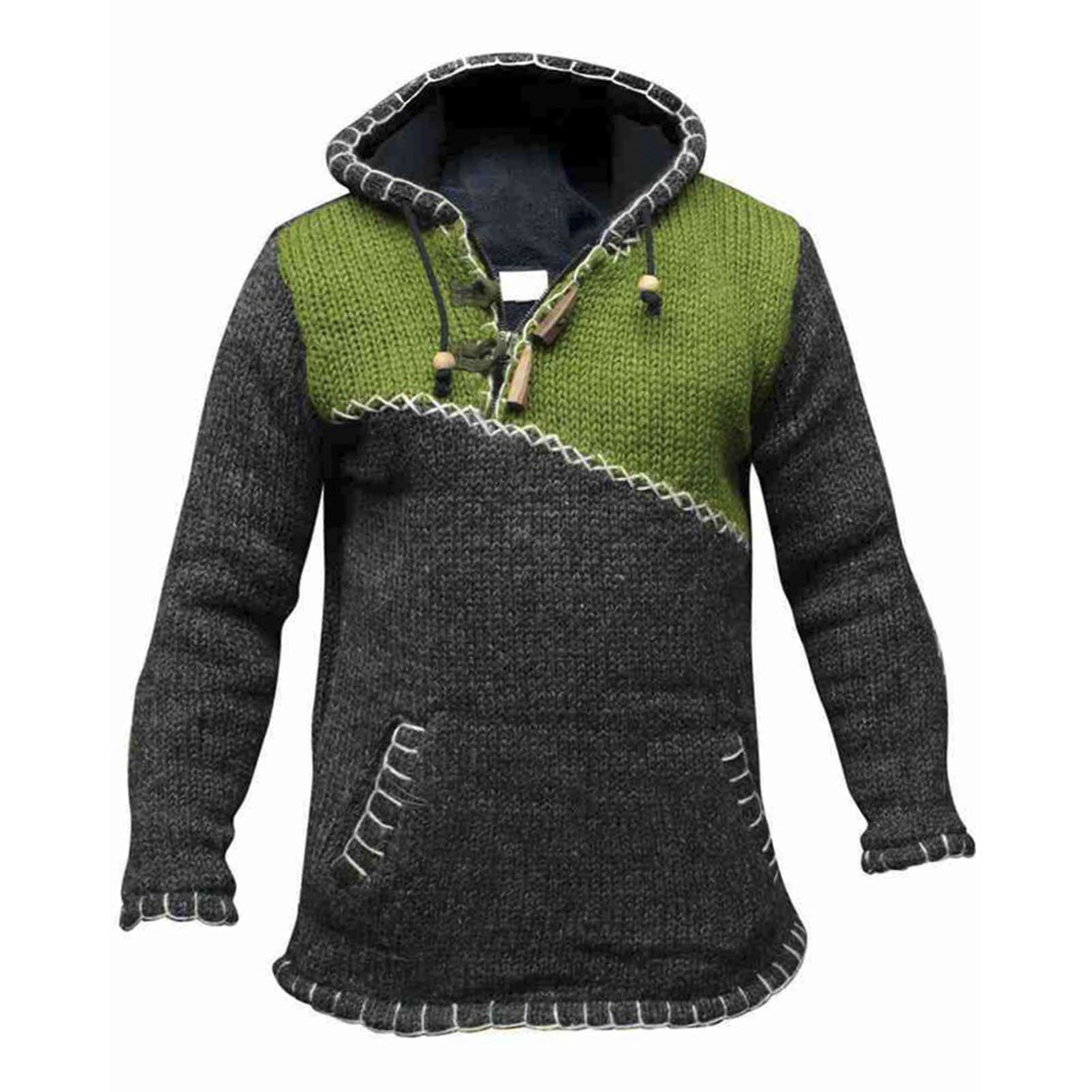 Hoodie Sweater Stretchy Front Pocket Men Knitted Sweatshirt