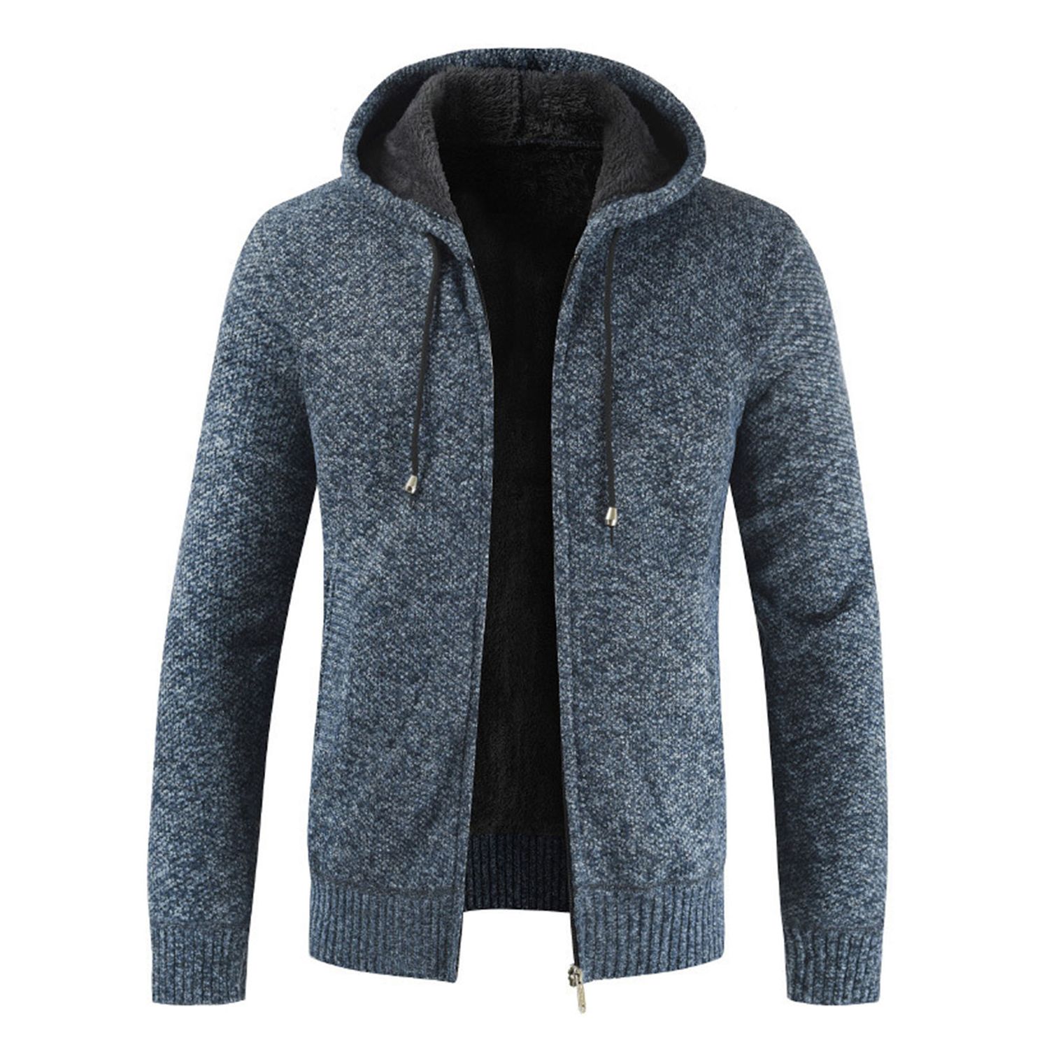 Sweater Coat Ribbed Hem Plush Lining Warm Knitted Cardigan