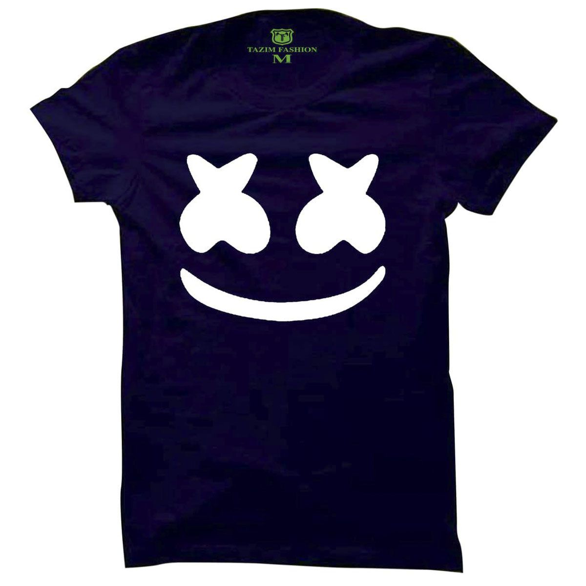 Blue Cotton Short Sleeve Marshmello T-Shirt for Men