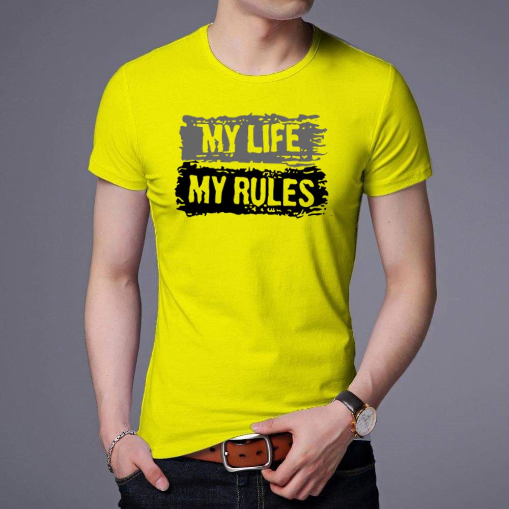 Dizain My Lafe My Rules Exclusive Cotton Half Half T Shirt for Men