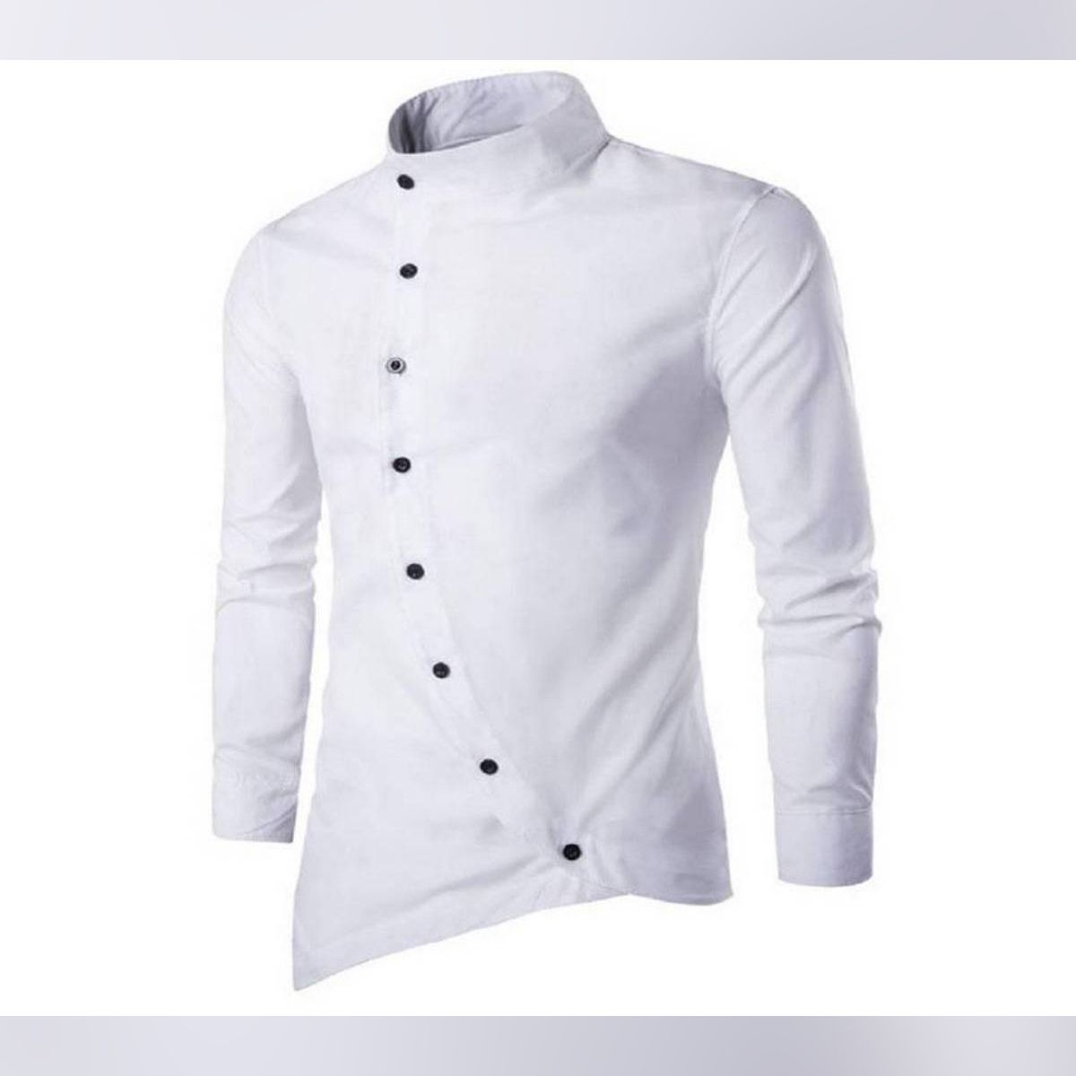 White Cotton Long Sleeve Shirt for Men
