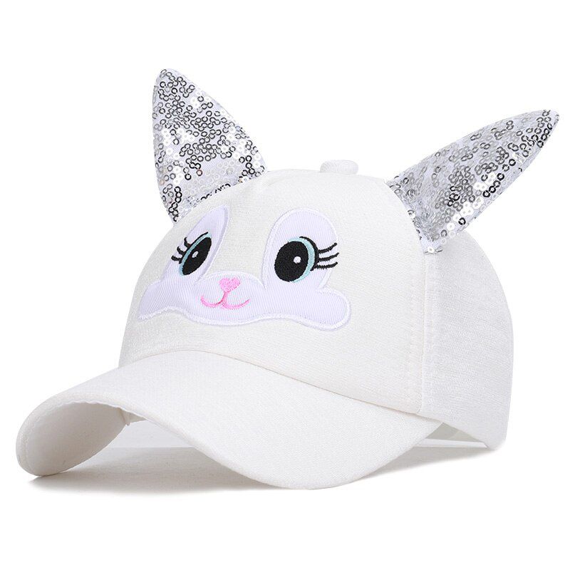 1pc New Cute Rabbit Embroidery Children's Baseball Cap Shiny Hat Rabbit Ears Lovely Boy Girl Kids Snapback Adjustable Sequin