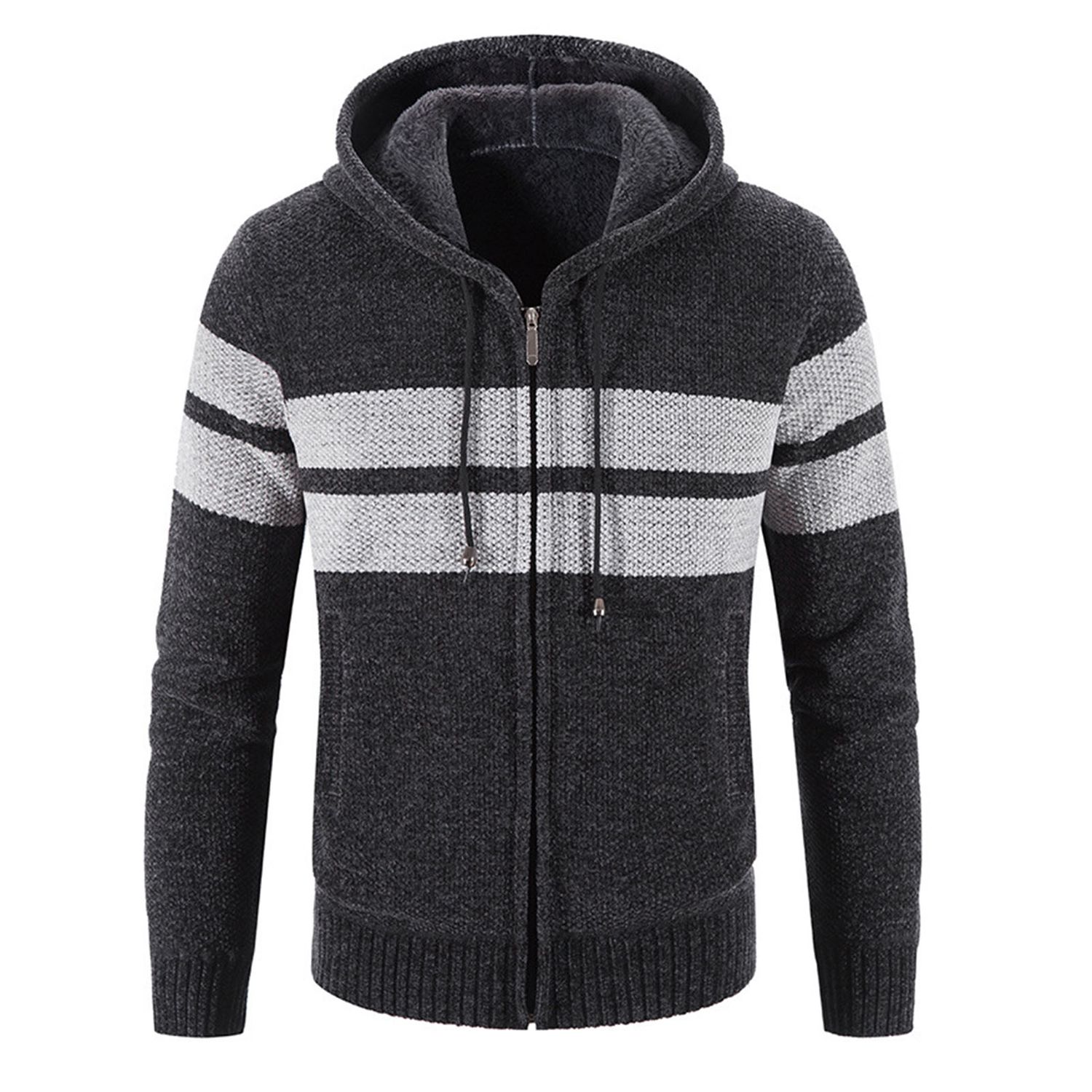 Knitted Cardigan Zipper Closure Men Pockets Knitted Jacket