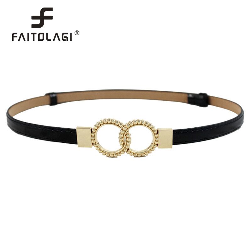 Double Round Female Belt Buckle Free Leather Waist Belt Waistband  White Black Red Women Dress Belt Girdle cinturones para mujer