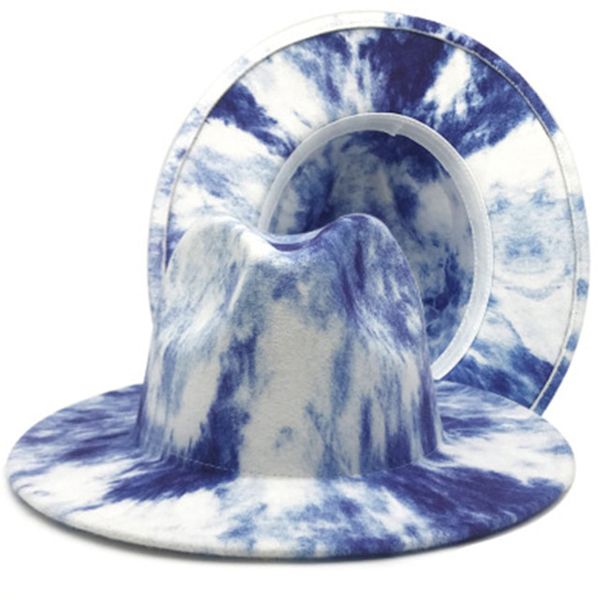 Women's hat wide-brimmed hat Fedora hat autumn winter men retro fashion tie-dye felt jazz Panama hat wedding hat