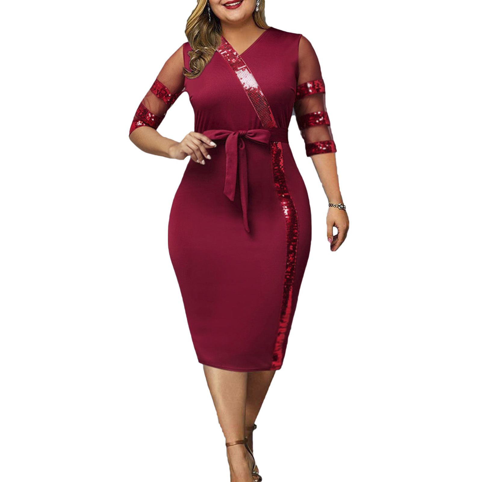 Banquet Dress Plus Size Patchwork Sheath Dress