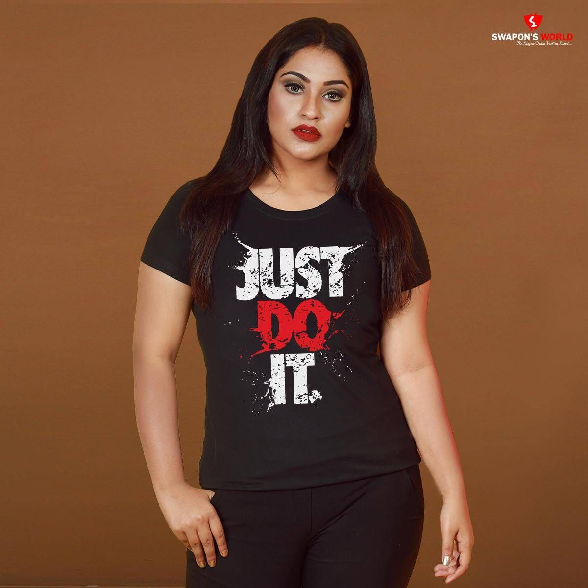 Black Cotton Half Sleeve T-Shirt for Women Code-SW3952T