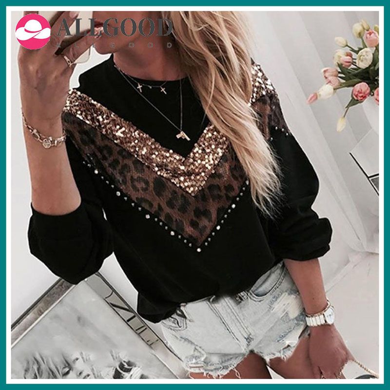 Leopard Print Patchwork Sweater Plus Size Women Long Sleeve Chic Top Spring Autumn Tees Femme Ladies Clothes