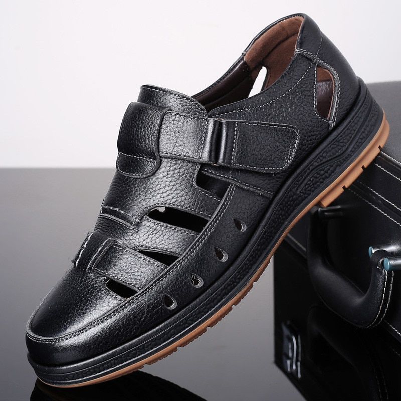 Summer Fashion Leather Shoes Sandals Men Black Casual Footwear Comfort Rome Fisherman Classics Male Beach Shoes Brown #XP005