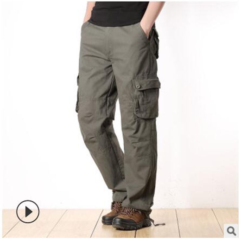Tactical Pants  Male CJogger Plus Size Cotton Trousers Manycket Zip  Style Black Men's Cargo Pants