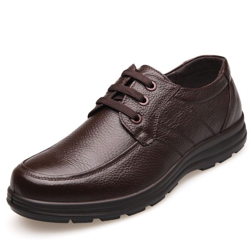 New 2022 High Quality  Leather Shoes Men Flats Fashion Men's Casual Shoes  Man Soft Comfortable Lace up Black ZH740