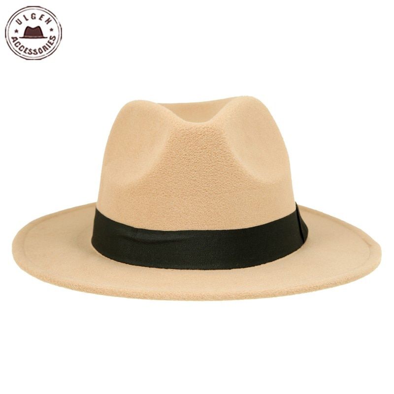 Vintage Uni Wool Jazz Hats Large Brim Felt ClocCowboy Panama Fedora Hat for Women MenTrilby Derby Fedoras