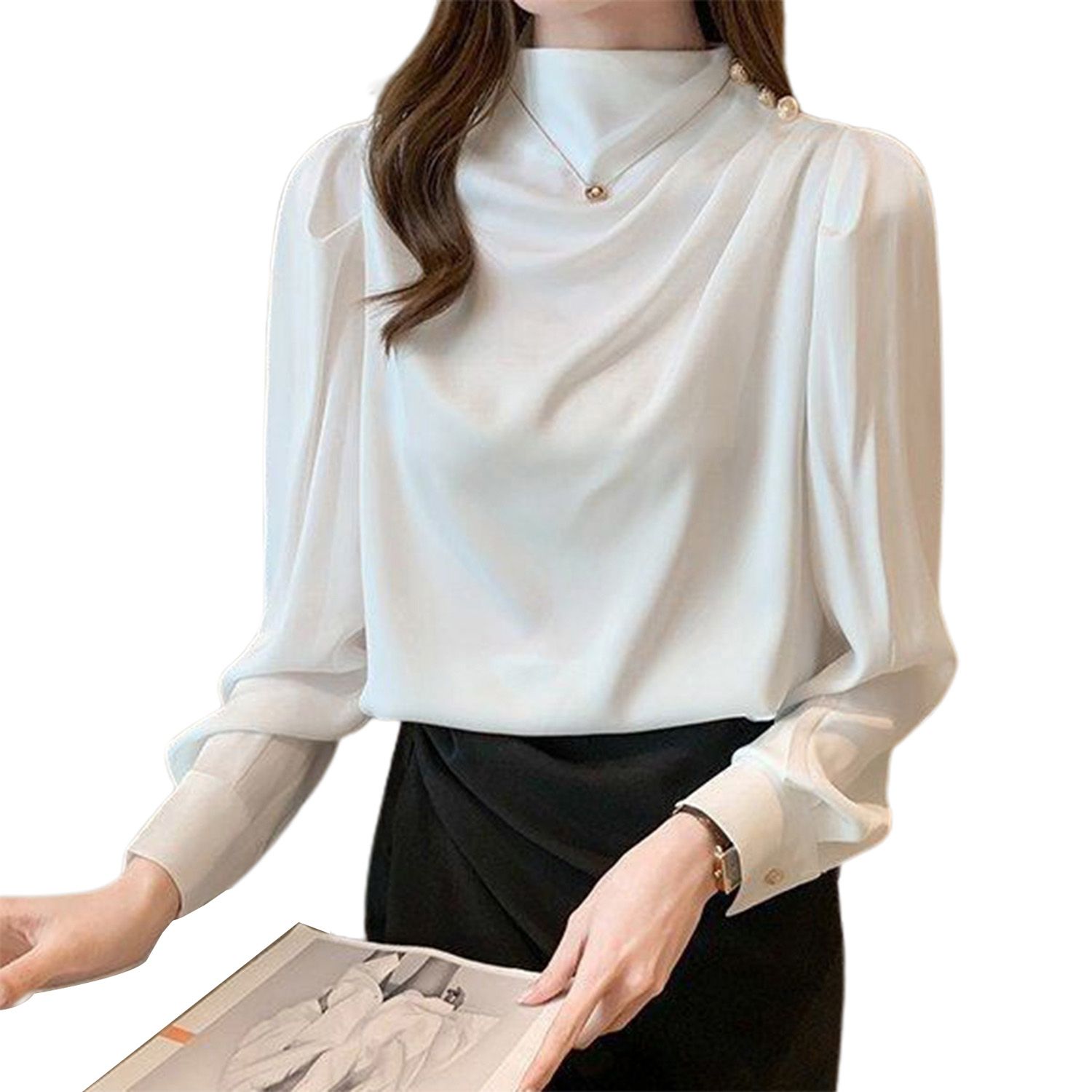 Women Blouse Lightweight Long Sleeve Solid Women Pullover Shirt