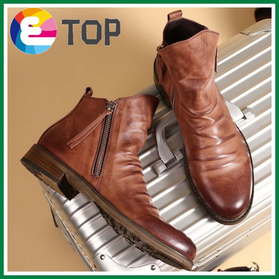 Men 'S Ankle Boots Tassel Zip Chelsea Booties Winter Warm Flat Heel Slip On Shoes