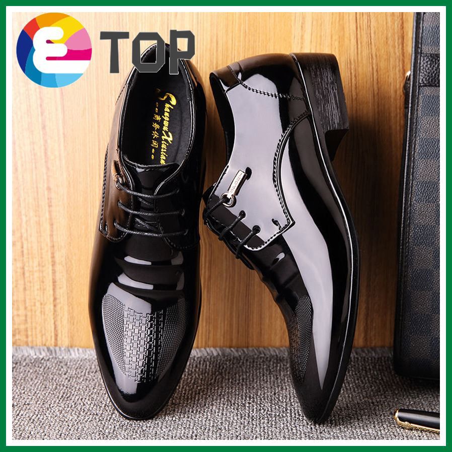 Men's Business Leather Shoes Pointed Toe Lace-up Dress Shoe Shiny Fashion Casual Male's Shoes