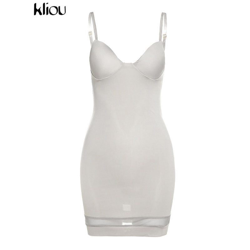 Kliou Body-Shaping Mini Dress Women Patchwork Mesh Strapless Solid Camisole Skirt  Cleavage Sleeveless Club Female Wear