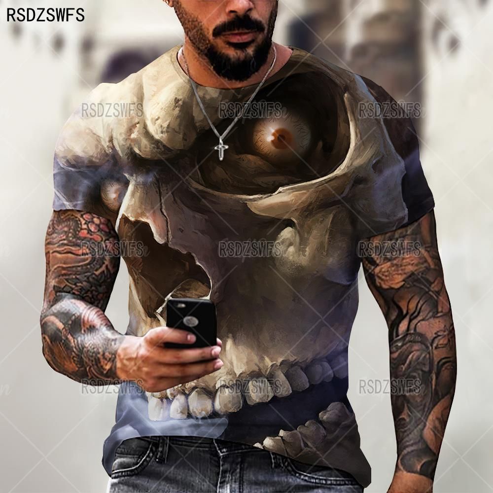 Summer Horror Skull 3D Print T Shirt For Men Casual Oversized Short Sleeve Clothes Streetwear  Hop Tops Tees Men Clothing 4XL