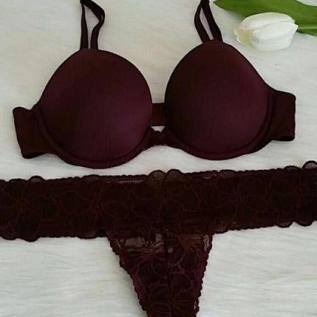 Fashionable dark brown Comfort foam Bra Panty Set for Women