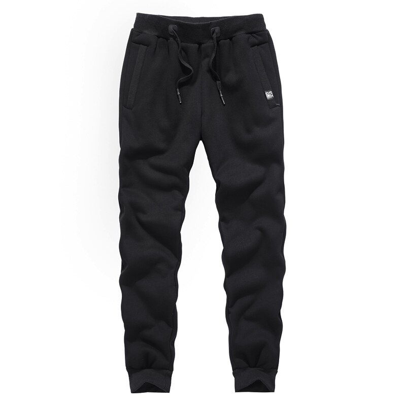 Men Winter Pants Thick Warm Fleece Lined Pants Solid Color Autumn Sweatpants Inside Joggers Plus Size